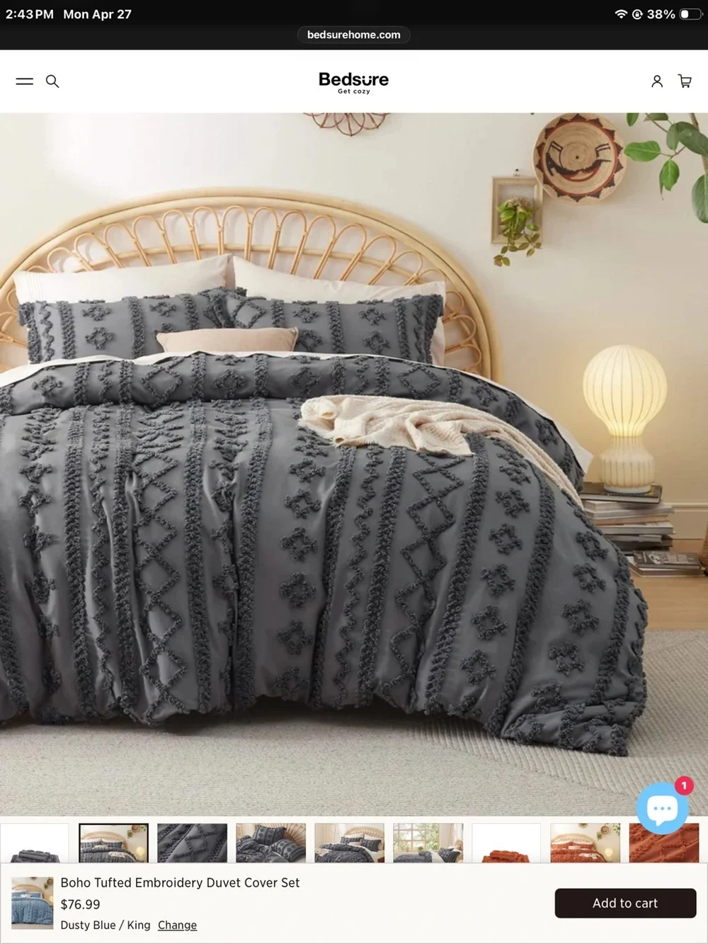 Bedsure Charcoal Textured Tassel Duvet Cover - Charcoal